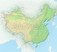 China, shaded relief map.